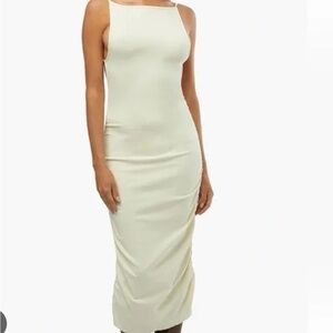 WeWoreWhat NWT Ruched High Neck MIDI Dress in Ecru Sz XL